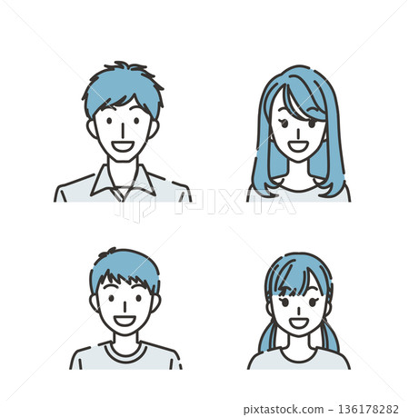 Smiling couple in their 20s and children set Smiling couple in their 20s and children set 136178282