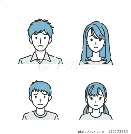 Worried young parents and children facial expression set 136178283