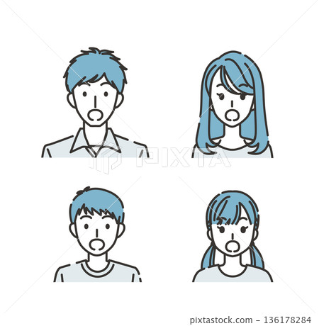 驚訝的全家福表情包（父親、母親、男孩、女孩） 136178284