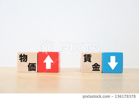 紅藍對比圖顯示了物價上漲和實質薪資下降。 紅藍對比圖顯示了物價上漲和實質薪資下降。 136178378