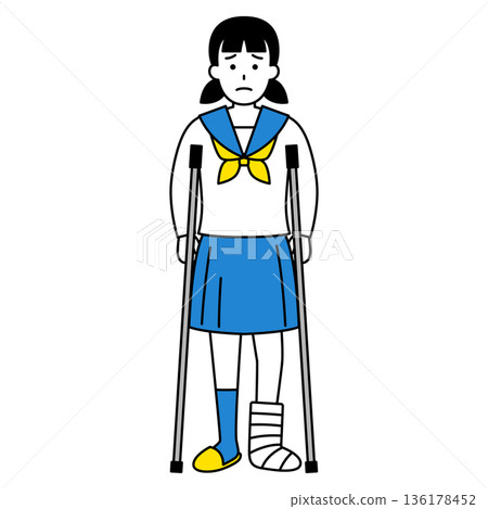 一名腿部受傷、拄著拐杖的女學生 136178452