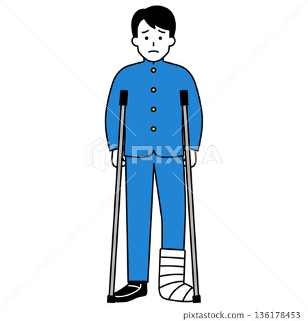 A male student with a leg injury who is using crutches 136178453