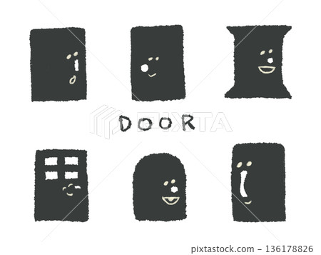 Expressive hand-drawn illustrations of doors that can be used as icons or symbols in designs Expressive hand-drawn illustrations of doors that can be used as icons or symbols in designs 136178826