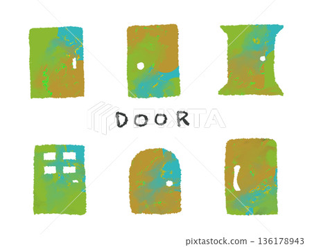 Colorful hand-drawn door illustrations that can be used as icons or symbols in designs. Colorful hand-drawn door illustrations that can be used as icons or symbols in designs. 136178943