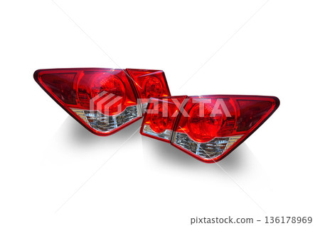 Car taillights separated from a white background. LED technology. 136178969