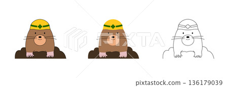 一隻戴著安全帽、正在建築工地工作的鼴鼠的扁平化風格插圖 | 建築、施工、安全 一隻戴著安全帽、正在建築工地工作的鼴鼠的扁平化風格插圖 | 建築、施工、安全 136179039