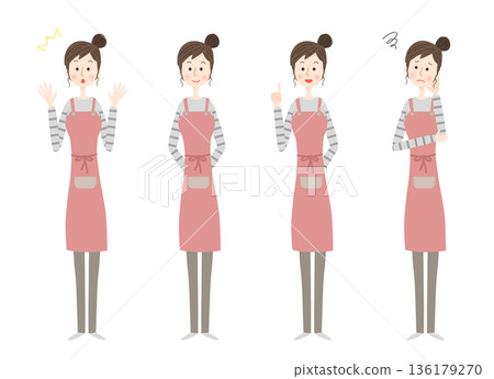 Illustration set of a woman's pose wearing an apron Illustration set of a woman's pose wearing an apron 136179270