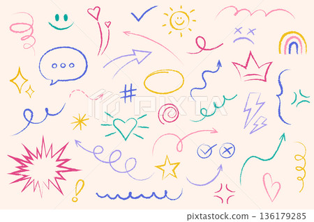 Hand drawn doodle element set for creative decoration. Hand drawn doodle element set for creative decoration. 136179285