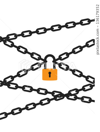 Security Padlock with Heavy Metal Chains Concept Stock Illustration. 136179352