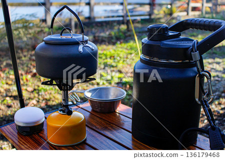 Camping equipment: Ice jug and kettle 136179468