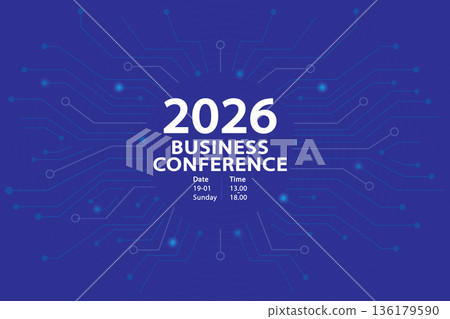 Digital technology background with blue circuit lines and glowing data points. Professional abstract banner for business conference, networking, future tech, and corporate event presentation. Digital technology background with blue circuit lines and glowing data points. Professional abstract banner for business conference, networking, future tech, and corporate event presentation. 136179590