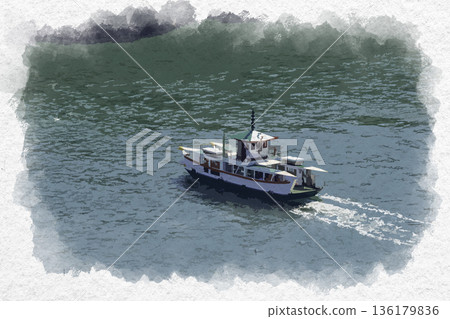 水彩風格，廣島縣尾道市尾道渡輪站 136179836