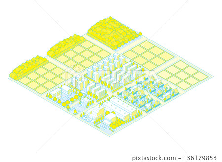 Suburban cityscape illustration. Isometric city. 136179853