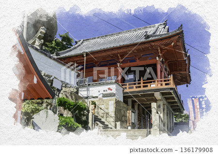 Watercolor painting of Senkoji Temple, Onomichi, Hiroshima Prefecture Watercolor painting of Senkoji Temple, Onomichi, Hiroshima Prefecture 136179908