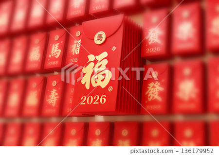 Background of the Red Envelope Wall for the Year of the Horse in 2026 136179952