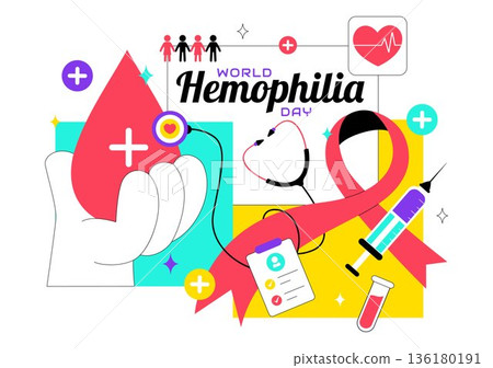 World Hemophilia Day Vector Illustration on April 17 Featuring Red Blood Drops and Global Map for Healthcare Awareness in Cartoon Style Design 136180191