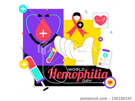 World Hemophilia Day Vector Illustration on April 17 Featuring Red Blood Drops and Global Map for Healthcare Awareness in Cartoon Style Design 136180195