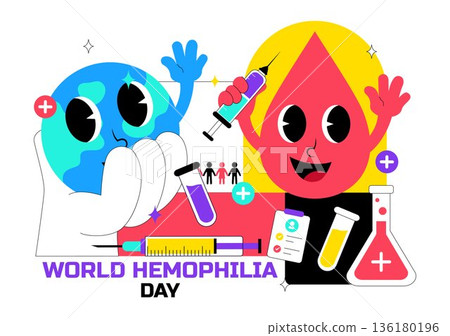 World Hemophilia Day Vector Illustration on April 17 Featuring Red Blood Drops and Global Map for Healthcare Awareness in Cartoon Style Design 136180196