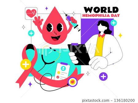 World Hemophilia Day Vector Illustration on April 17 Featuring Red Blood Drops and Global Map for Healthcare Awareness in Cartoon Style Design World Hemophilia Day Vector Illustration on April 17 Featuring Red Blood Drops and Global Map for Healthcare Awareness in Cartoon Style Design 136180200