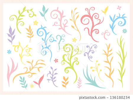 一套色彩繽紛的纏繞藤蔓和其他裝飾性植物飾品 136180234