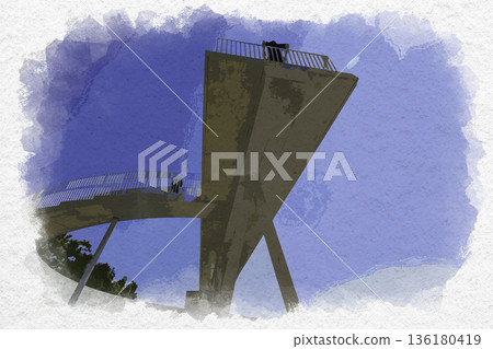 Watercolor painting style, Onomichi, Senkoji Temple Summit Observatory PEAK, Onomichi City, Hiroshima Prefecture 136180419