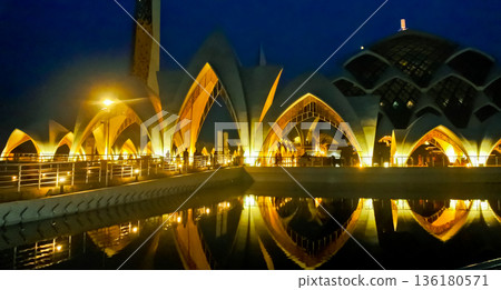 Beautiful view of Al Jabar Grand Mosque at night, Bandung, West Java, Indonesia Beautiful view of Al Jabar Grand Mosque at night, Bandung, West Java, Indonesia 136180571