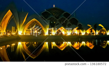 Beautiful view of Al Jabar Grand Mosque at night, Bandung, West Java, Indonesia Beautiful view of Al Jabar Grand Mosque at night, Bandung, West Java, Indonesia 136180572