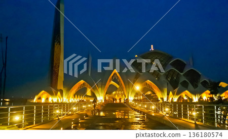 Beautiful view of Al Jabar Grand Mosque at night, Bandung, West Java, Indonesia 136180574
