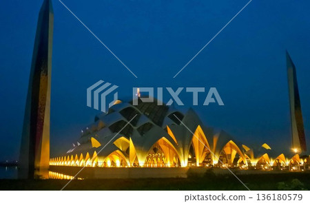 Beautiful view of Al Jabar Grand Mosque at night, Bandung, West Java, Indonesia 136180579