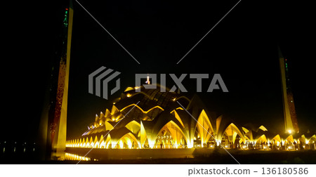 Beautiful view of Al Jabar Grand Mosque at night, Bandung, West Java, Indonesia 136180586