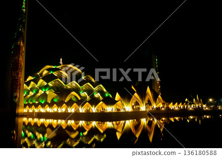 Beautiful view of Al Jabar Grand Mosque at night, Bandung, West Java, Indonesia Beautiful view of Al Jabar Grand Mosque at night, Bandung, West Java, Indonesia 136180588