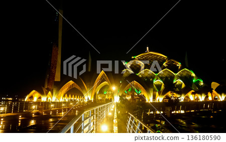 Beautiful view of Al Jabar Grand Mosque at night, Bandung, West Java, Indonesia Beautiful view of Al Jabar Grand Mosque at night, Bandung, West Java, Indonesia 136180590
