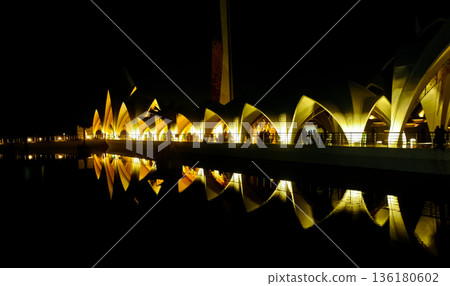 Beautiful view of Al Jabar Grand Mosque at night, Bandung, West Java, Indonesia 136180602