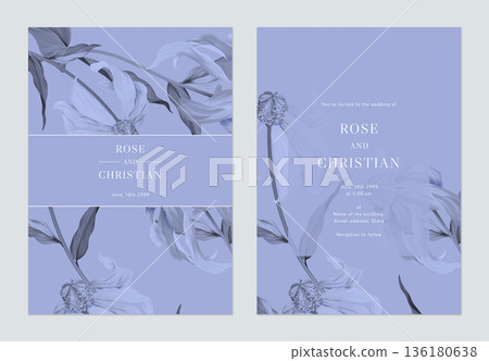 Floral wedding invitation card template design, Cutleaf coneflower with leaves in purple tone 136180638