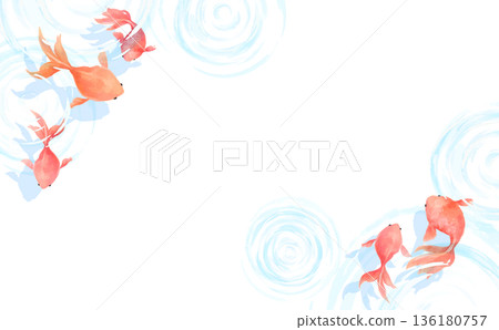 Watercolor style cool water surface, ripples and goldfish transparent background_horizontal Watercolor style cool water surface, ripples and goldfish transparent background_horizontal 136180757