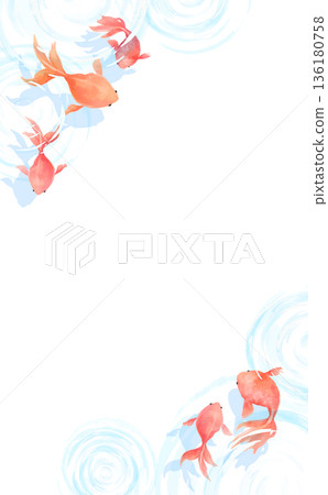Watercolor style cool water surface, ripples and goldfish transparent background_Vertical 136180758