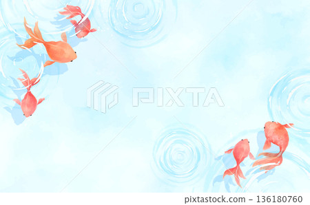 水彩風格的清涼水面，漣漪和金魚在背景中游動（橫向） 136180760