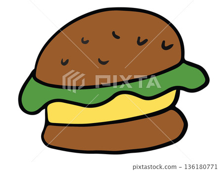 Hand drawn hamburger illustration for American fast food, junk food, department store, cafe, restaurant, menu, recipe, cook book, lunch, brunch, dinner, bakery, pastry, sticker, meat, cuisine, foodie Hand drawn hamburger illustration for American fast food, junk food, department store, cafe, restaurant, menu, recipe, cook book, lunch, brunch, dinner, bakery, pastry, sticker, meat, cuisine, foodie 136180771