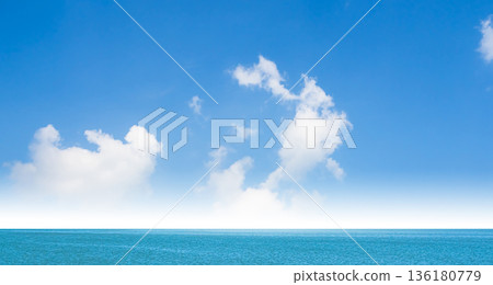 Ocean Background Texture Surface Blue Sea and Horizon Nature Summer Tropical, Beauty View Landscape Shore Island Cloud Clear Sky Light Day Card Travel Holidays Tourism, Deep Water Backdrop Natural. 136180779