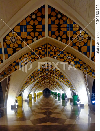 Beautiful view of the interior of the Al Jabar Grand Mosque at night, Bandung, West Java, Indonesia Beautiful view of the interior of the Al Jabar Grand Mosque at night, Bandung, West Java, Indonesia 136180963