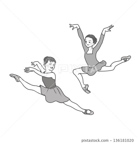 女孩們快樂地跳著芭蕾舞。 136181020