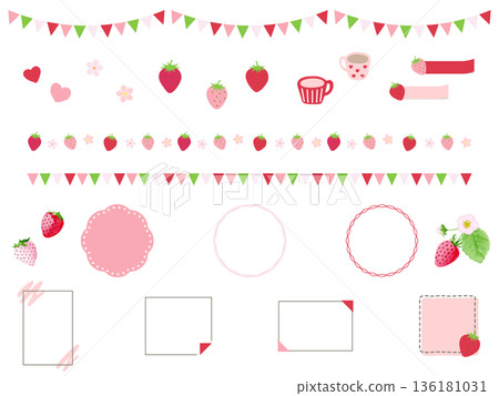 A cute strawberry frame illustration set perfect for spring A cute strawberry frame illustration set perfect for spring 136181031