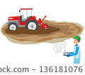 Illustration of farm work being done by an unmanned tractor. 136181076