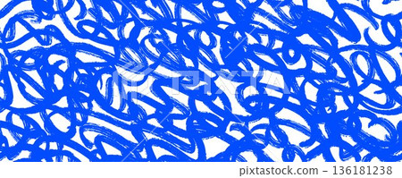 Seamless brush stroke scribbles texture. Grunge rough sketched scrawl background. Repeated hand drawn abstract doodles pattern. Blue bold pencil chalk or crayon squiggle lines wallpaper. Vector Seamless brush stroke scribbles texture. Grunge rough sketched scrawl background. Repeated hand drawn abstract doodles pattern. Blue bold pencil chalk or crayon squiggle lines wallpaper. Vector 136181238