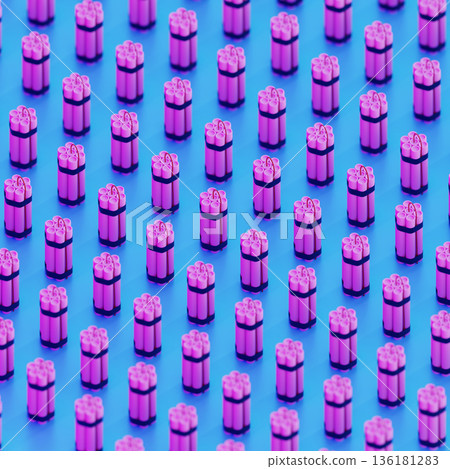 Dynamite Seamless Pattern, A explosive 3D render ad image of dynamite seamless pattern, perfect for an action energy campaign or a thrilling danger documentary still. 136181283