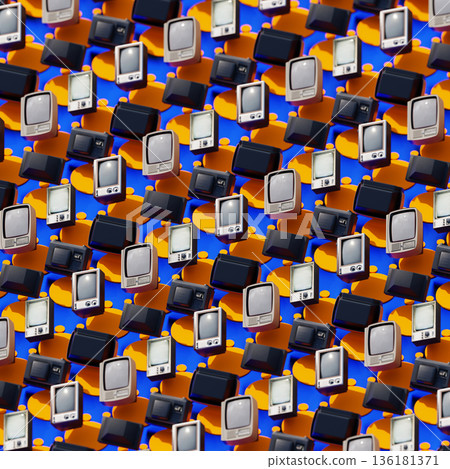 Retro TV Television For History Technology Seamless Pattern, A nostalgic 3D Rendered pattern of retro TVs interlocks seamlessly, vintage screens, perfect for a tech history or a classic design. Retro TV Television For History Technology Seamless Pattern, A nostalgic 3D Rendered pattern of retro TVs interlocks seamlessly, vintage screens, perfect for a tech history or a classic design. 136181371