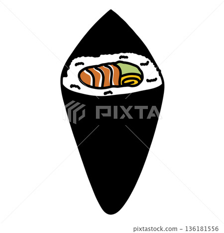 illustration of cute temaki sushi seaweed cone-shaped rice rolls cartoon illustration of cute temaki sushi seaweed cone-shaped rice rolls cartoon 136181556