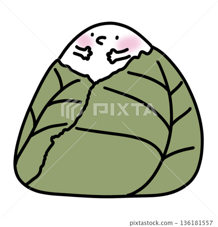 illustration of a cartoon onigiri Japanese rice ball illustration of a cartoon onigiri Japanese rice ball 136181557
