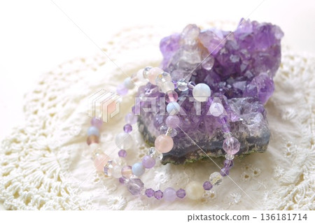 Amethyst cluster and bracelet 136181714