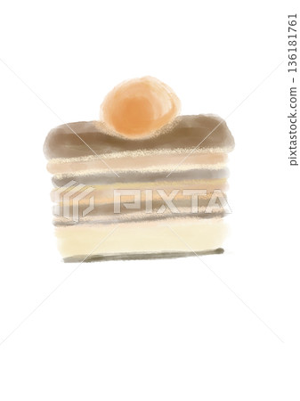 Watercolor illustration of a cake with chestnuts and apricots Watercolor illustration of a cake with chestnuts and apricots 136181761